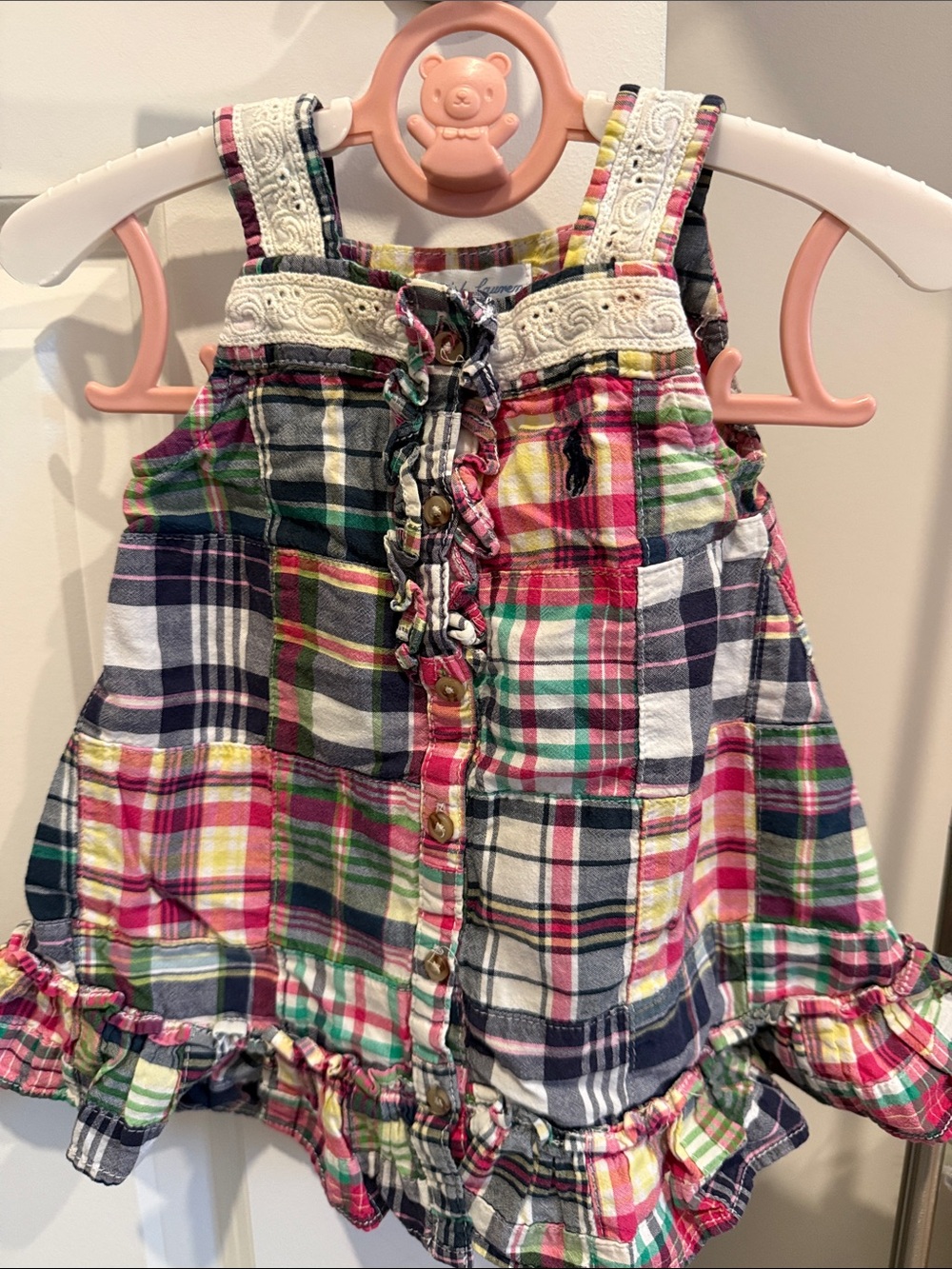 Ralph Lauren Plaid Sleeveless Dress with Ruffle Hem.